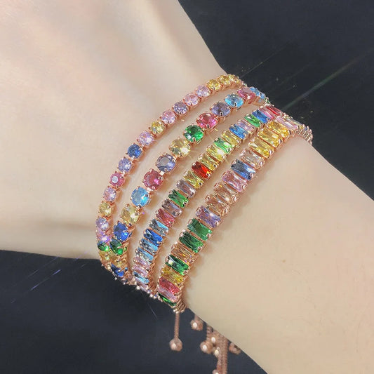 Elegante Armkette/ Armband in Roségold mit farbenfrohen Steinen – Ansicht 2