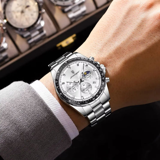 POEDAGAR Herren Uhr – Edelstahl-Quarzuhr mit Chronograph – Ansicht 2
