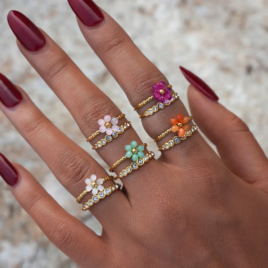 Ring mit Blatt, mit Blume, 18-karätig vergoldet – Ansicht 2