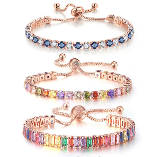 Elegante Armkette/ Armband in Roségold mit farbenfrohen Steinen – Ansicht 1