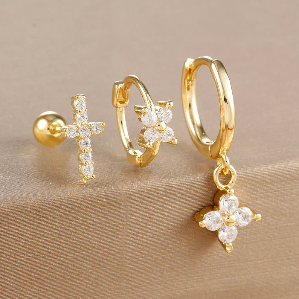 10er Ohrring Edelstahl-Piercing-Set mit buntem Zirkonia – Ansicht 4