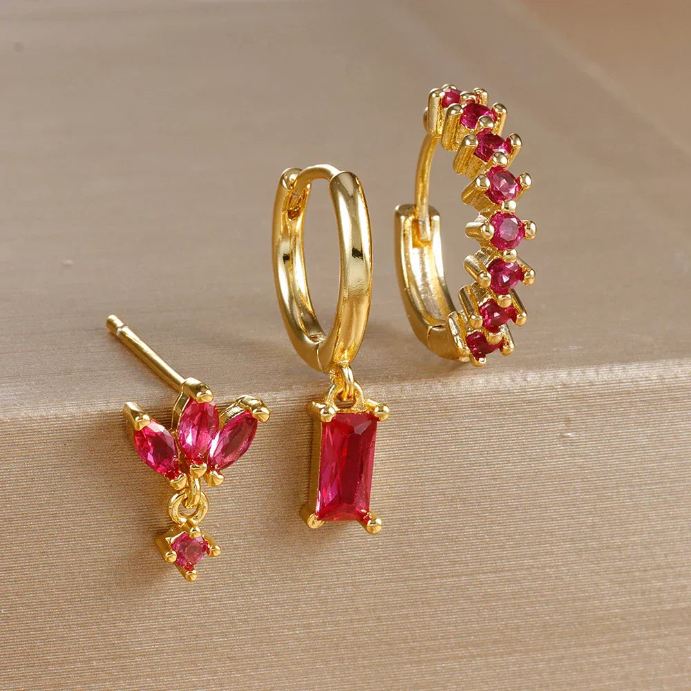 10er Ohrring Edelstahl-Piercing-Set mit buntem Zirkonia – Ansicht 9