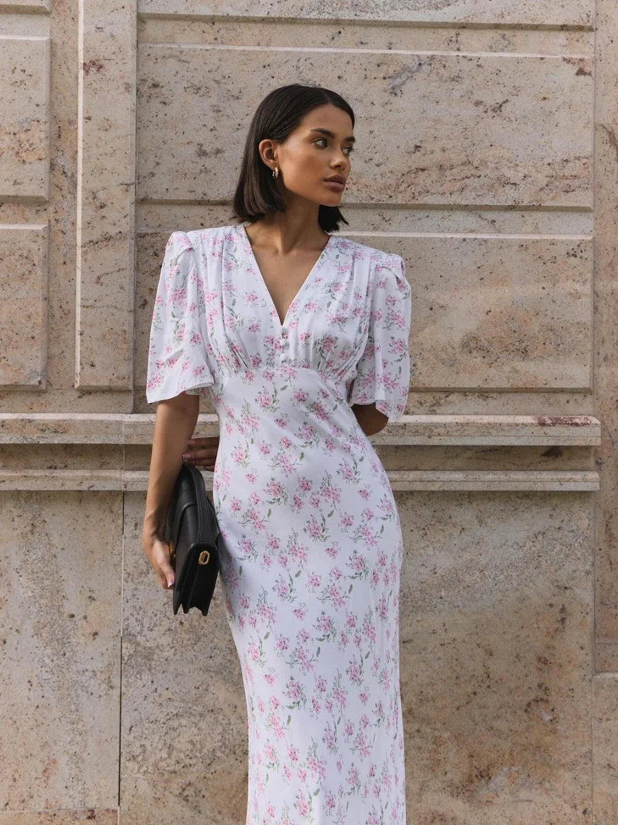 Kleid mit Blumenmuster, mit V-Ausschnitt – Ansicht 6