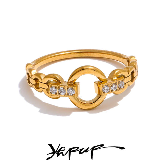 Ring mit Zirkonia, PVD-vergoldet, aus Edelstahl – Ansicht 1
