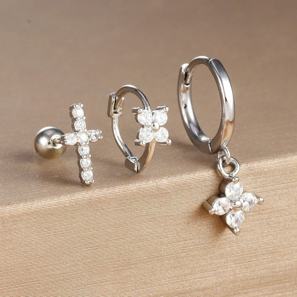 10er Ohrring Edelstahl-Piercing-Set mit buntem Zirkonia – Ansicht 7