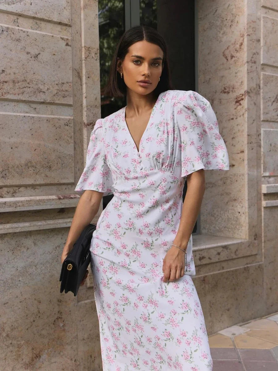 Kleid mit Blumenmuster, mit V-Ausschnitt – Ansicht 1