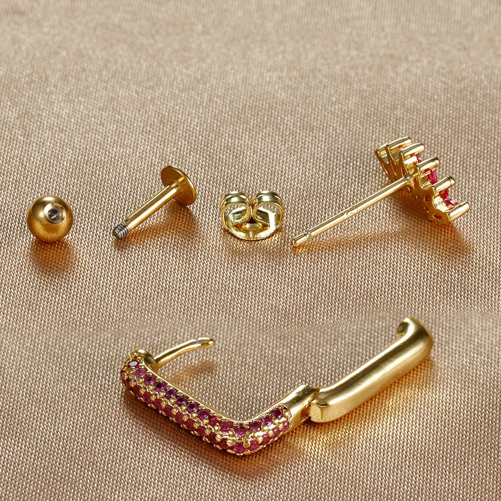 10er Ohrring Edelstahl-Piercing-Set mit buntem Zirkonia – Ansicht 8