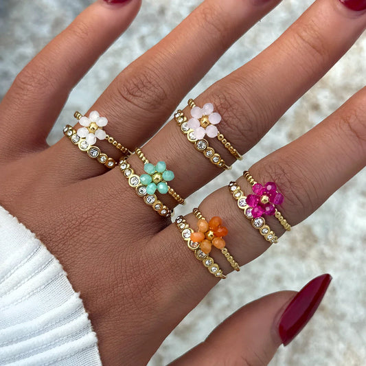 Ring mit Blatt, mit Blume, 18-karätig vergoldet – Ansicht 1