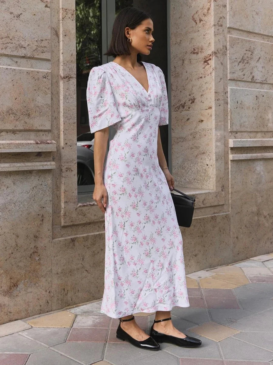 Kleid mit Blumenmuster, mit V-Ausschnitt – Ansicht 3