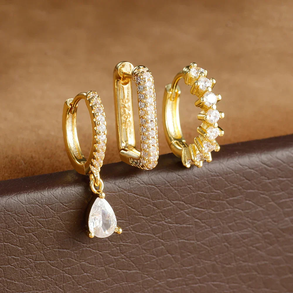 10er Ohrring Edelstahl-Piercing-Set mit buntem Zirkonia – Ansicht 1