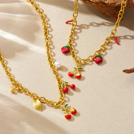 Halskette, mit Fruchtmotiven, aus Edelstahl – Ansicht 1