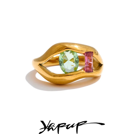 Ring mit Zirkonia, PVD-vergoldet, aus Edelstahl – Ansicht 1